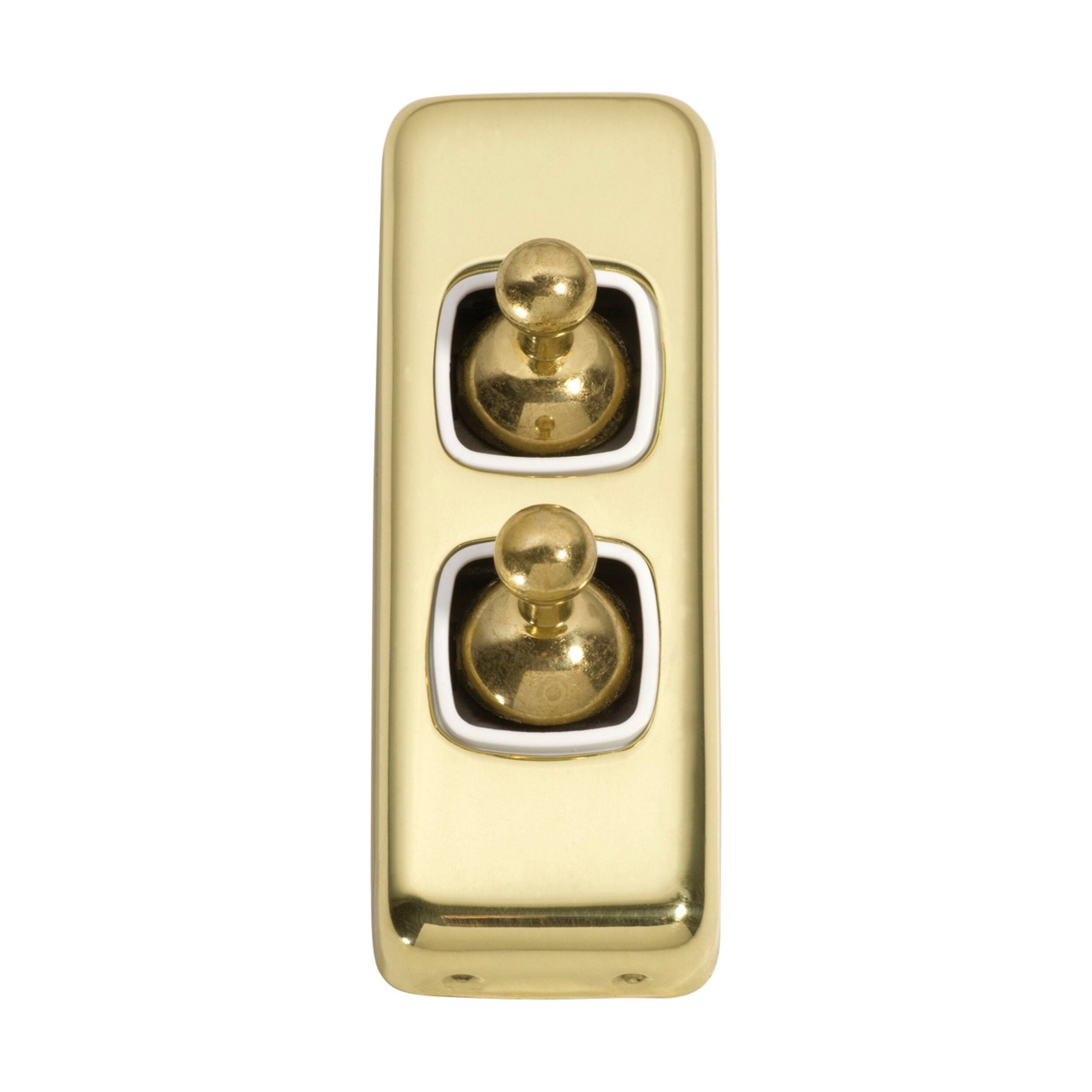 5951 Switch Flat Plate Toggle 2 Gang White Polished Brass H82xW30mm