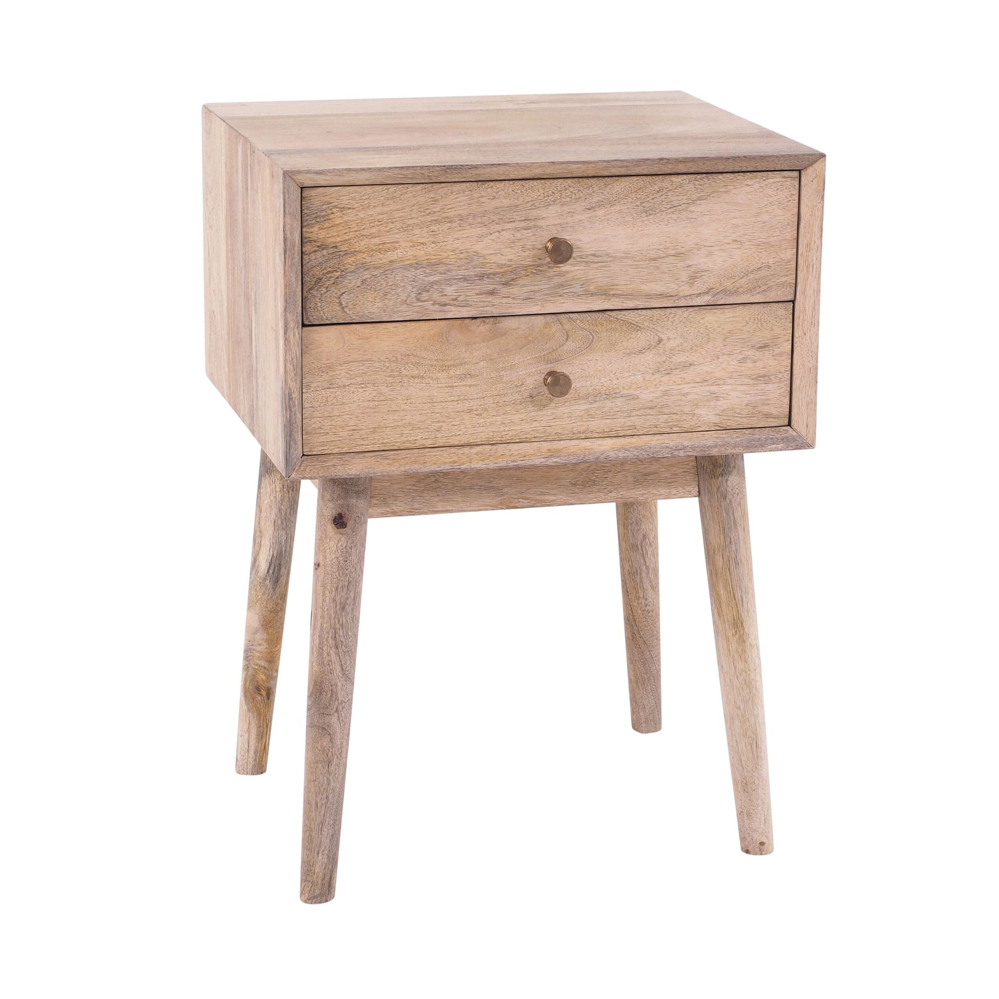 Hopper Mid-Century 2 Drawer Side Table Natural Brown