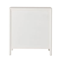 The Spintara 4 Drawer Chest White is a minimalist, rectangular storage unit with four drawers and short legs, perfect for bedroom organization. Shown in plain white against a white background.