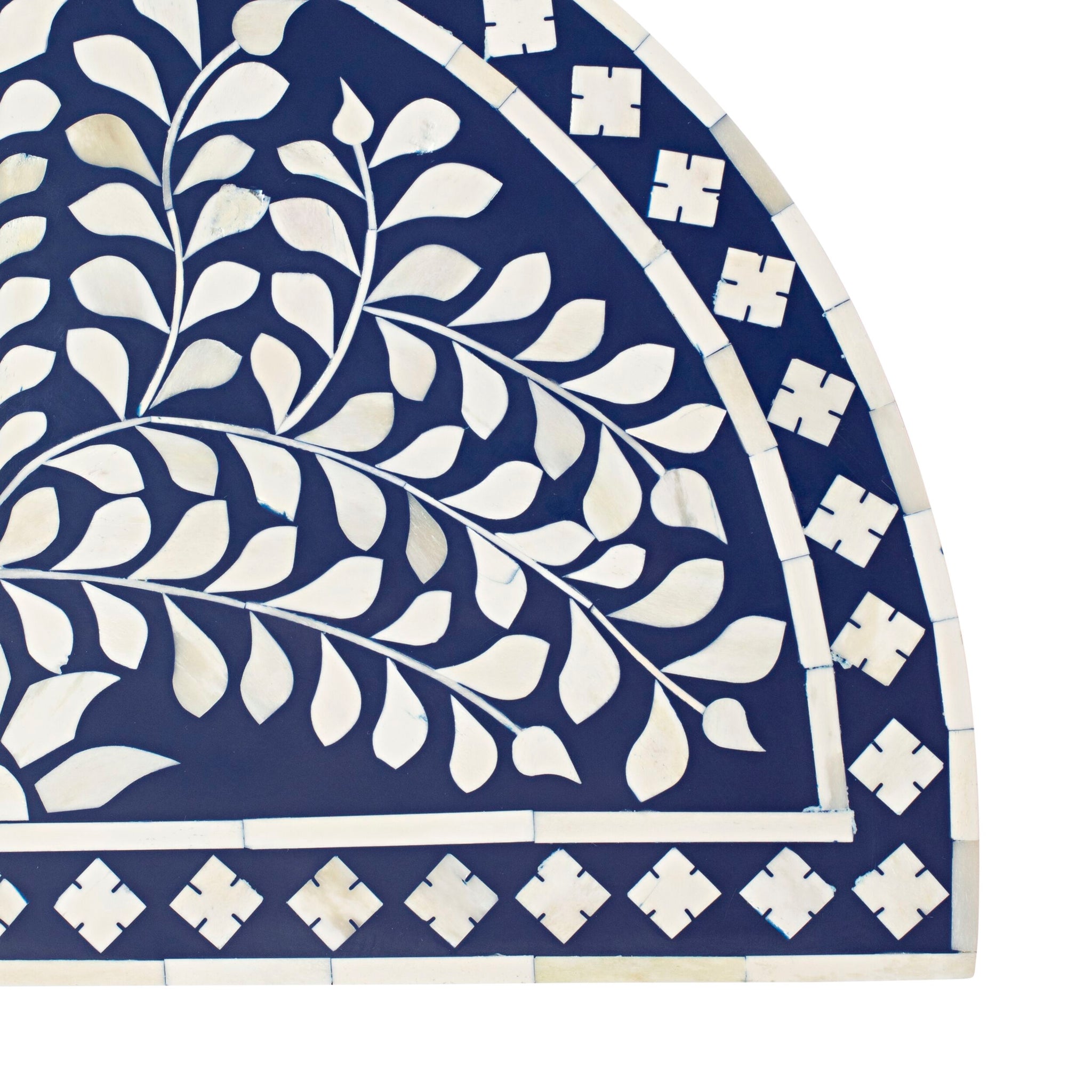 Bone Inlay Half Moon Side Table Blue with Gold Frame 53cm