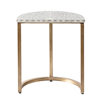 Bone Inlay Half Moon Side Table Grey with Gold Frame 44cm