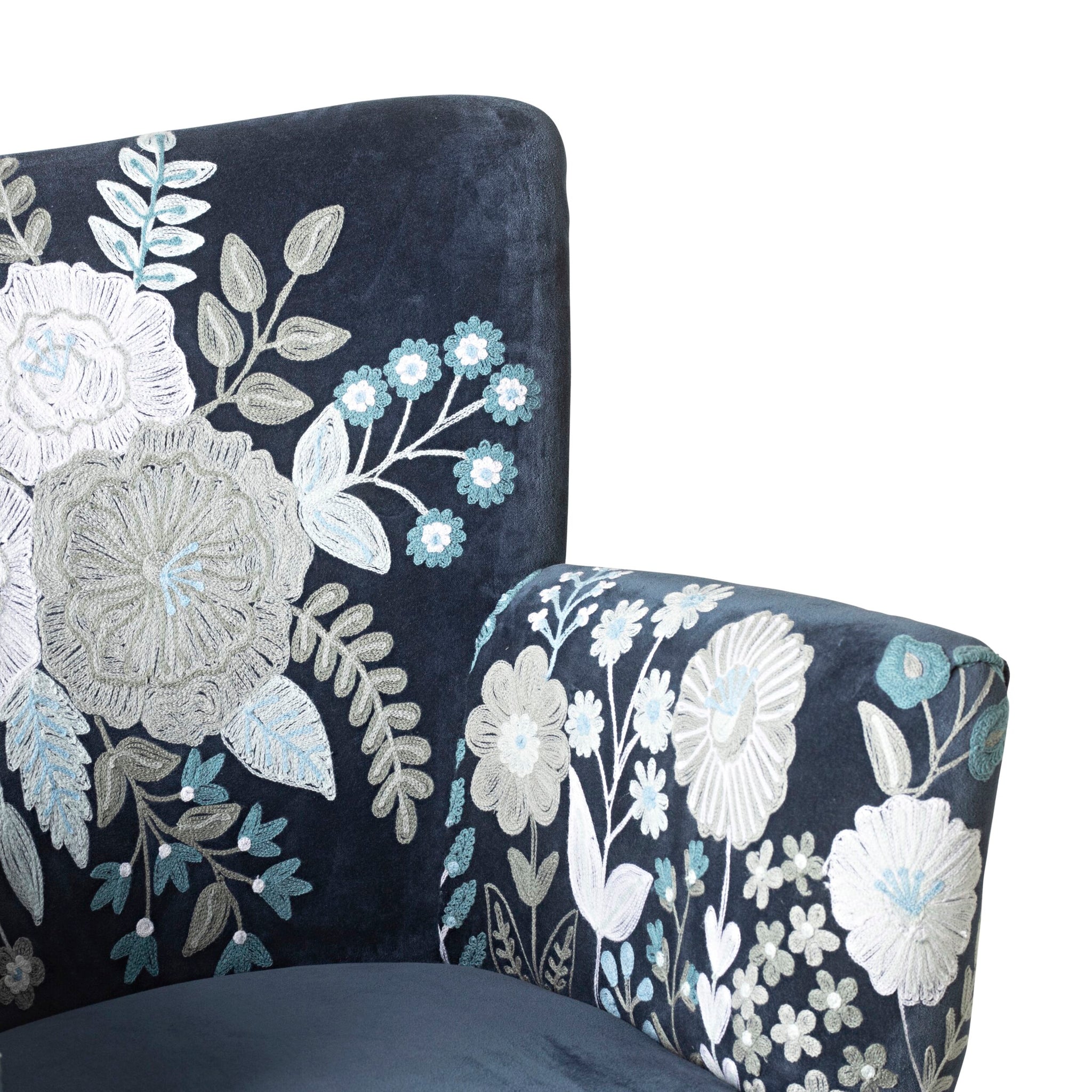 Blooms Embroidered Armchair Indigo