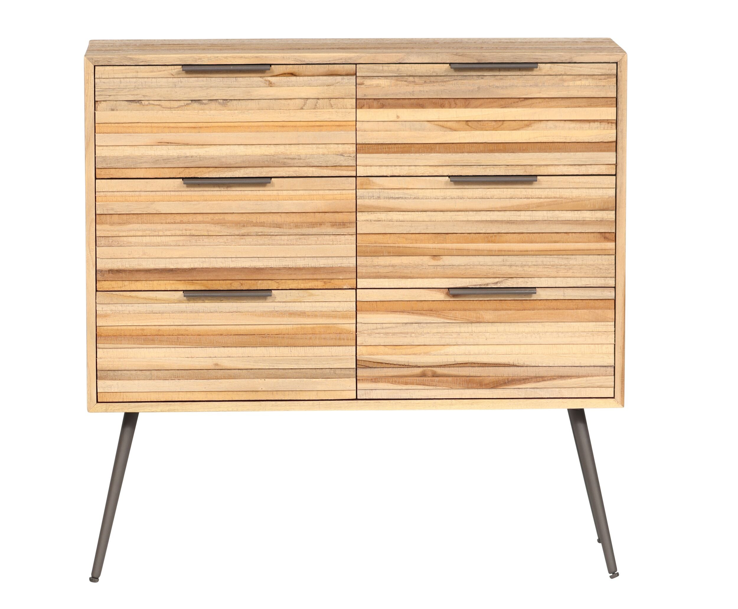 Spence Recycled Teak 6 Drawer Cabinet 90x30x88cm Natural