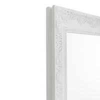 Introducing the Quincy Antique White Mirror 90x60cm, featuring a timeless style with intricate floral detailing on the edges, perfect for elevating your home décor.