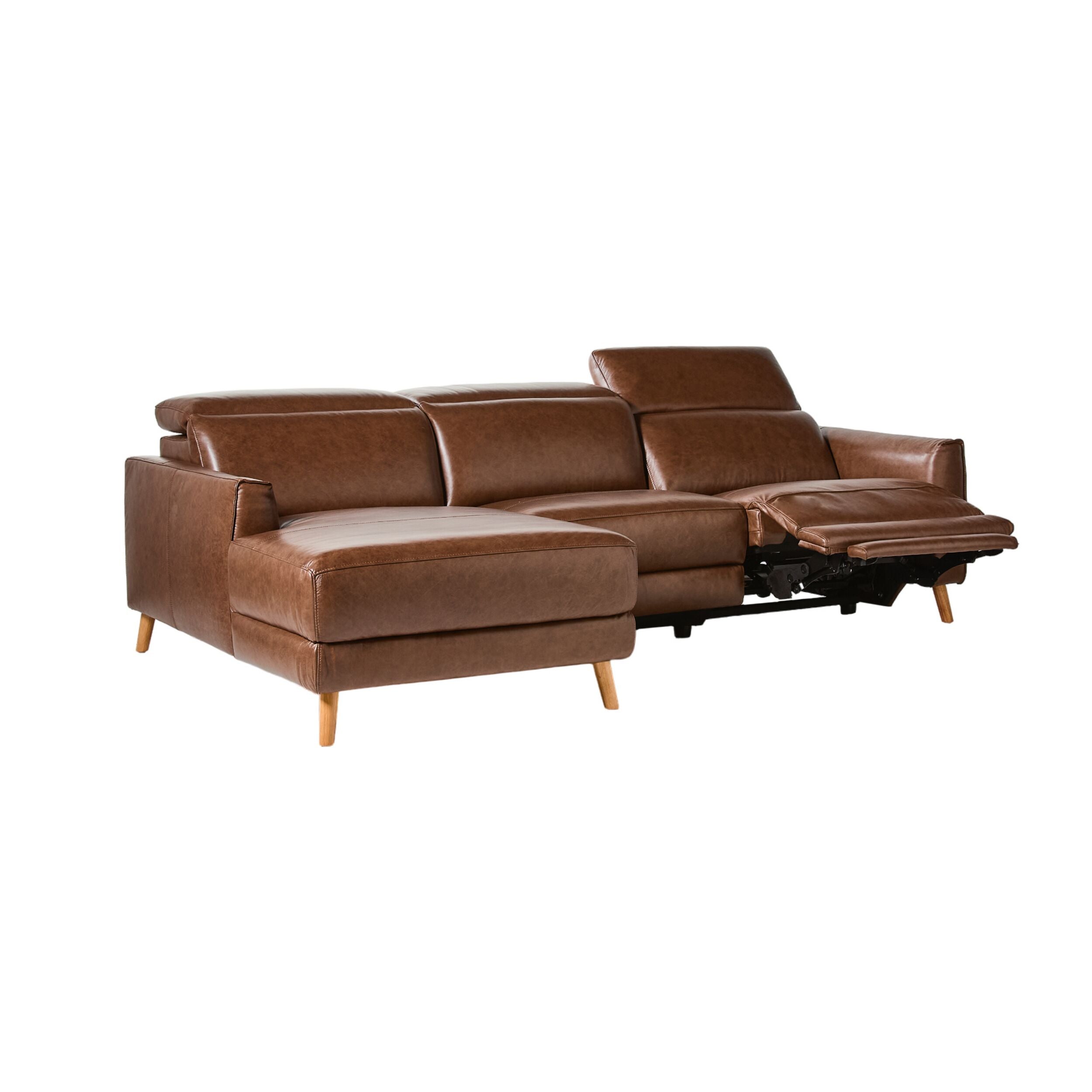 Dunaway 3 Seater Chaise Recliner Leather Sofa Dakota Mocha