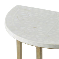 Bone Inlay Half Moon Side Table Beige with Gold Frame 53cm
