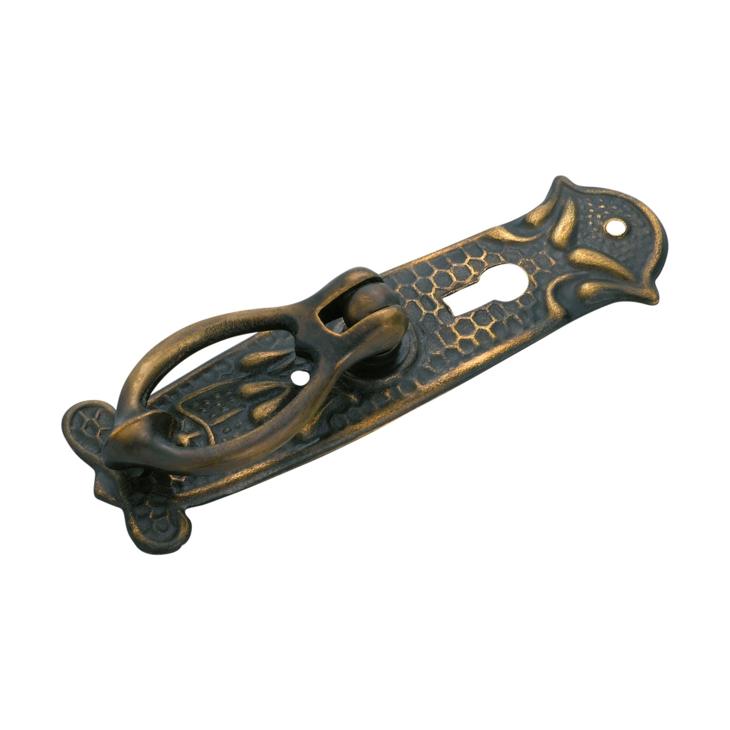 3294 Cabinet Pull Handle Sheet Brass Pedestal Nouveau Pressed Keyhole Antique Brass H100xW30mm