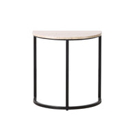 Travertine Half Moon Side Table With Black Frame 49x31x52cm