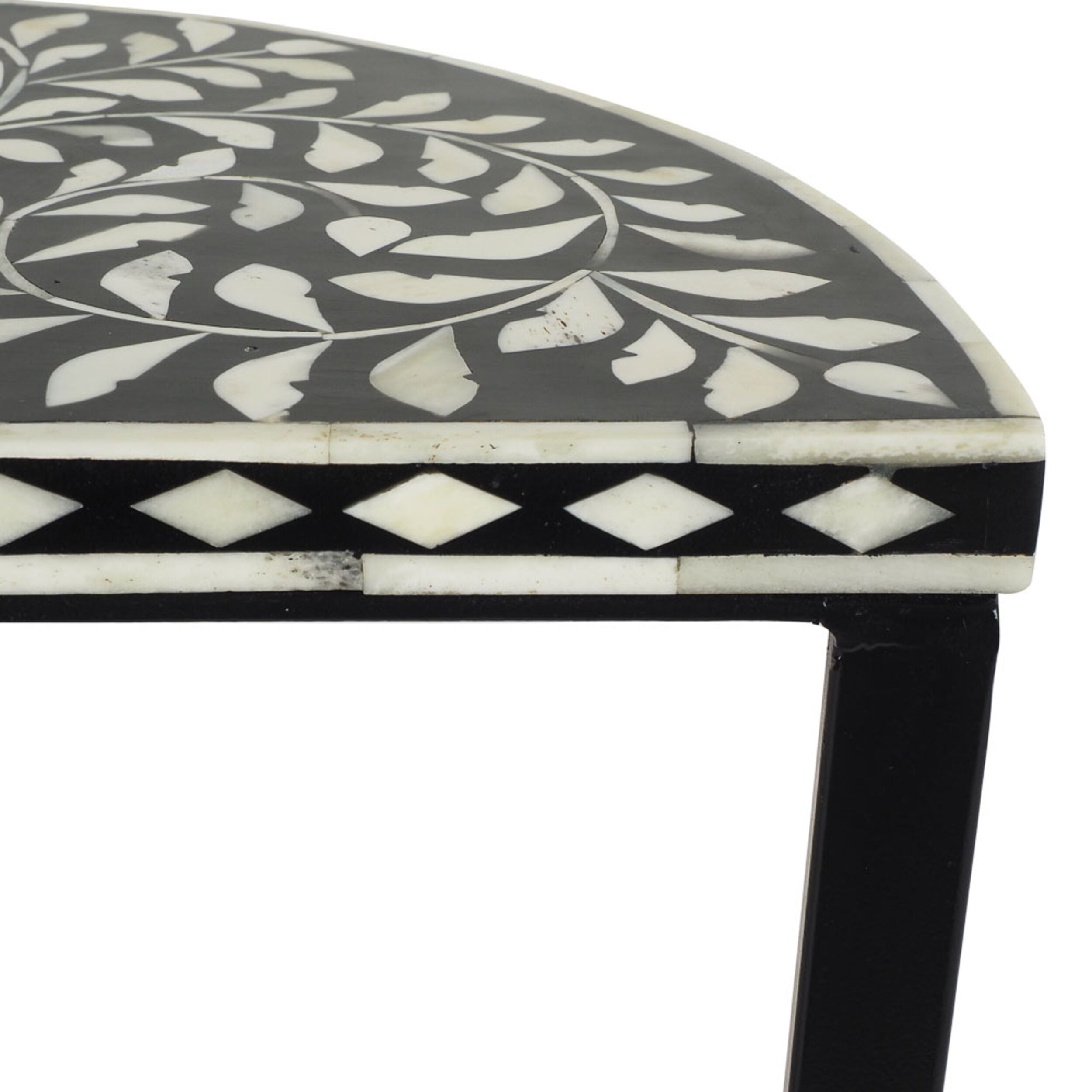 Bone Inlay Half Moon Side Table Black with Black Frame 53cm