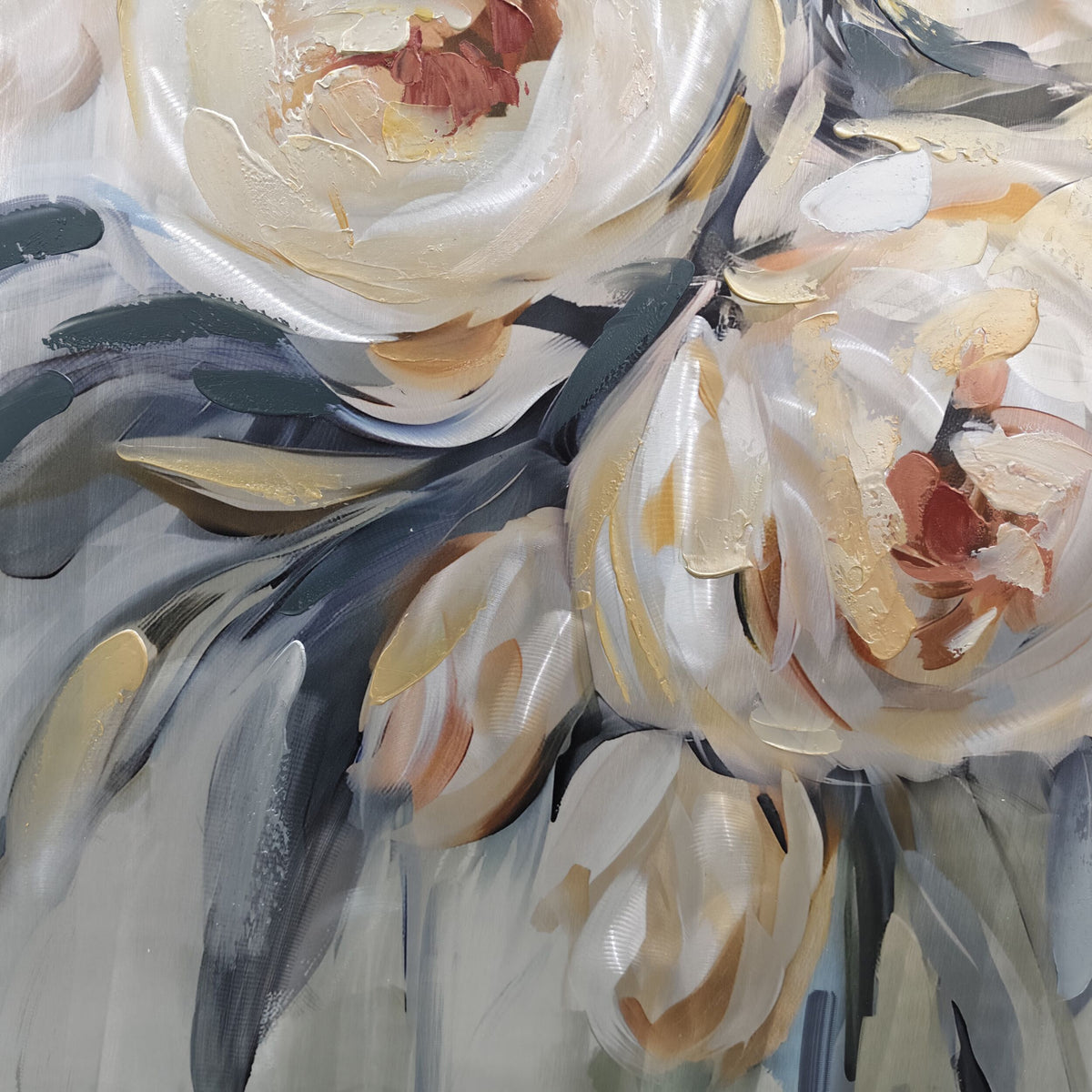 Metallic English Roses Framed Textured Print 100x100cm