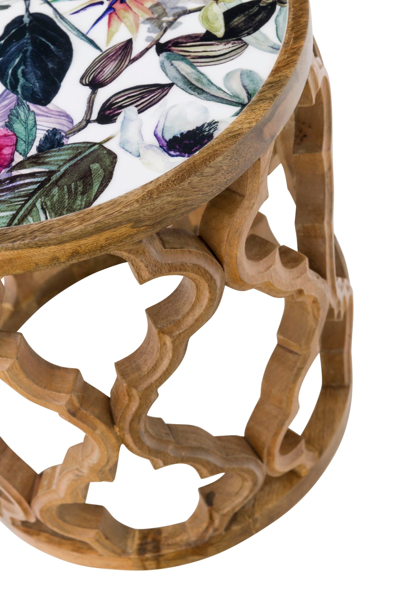 Eco Sole Tropical Carved Round Side Table Medium 38x44.4cm