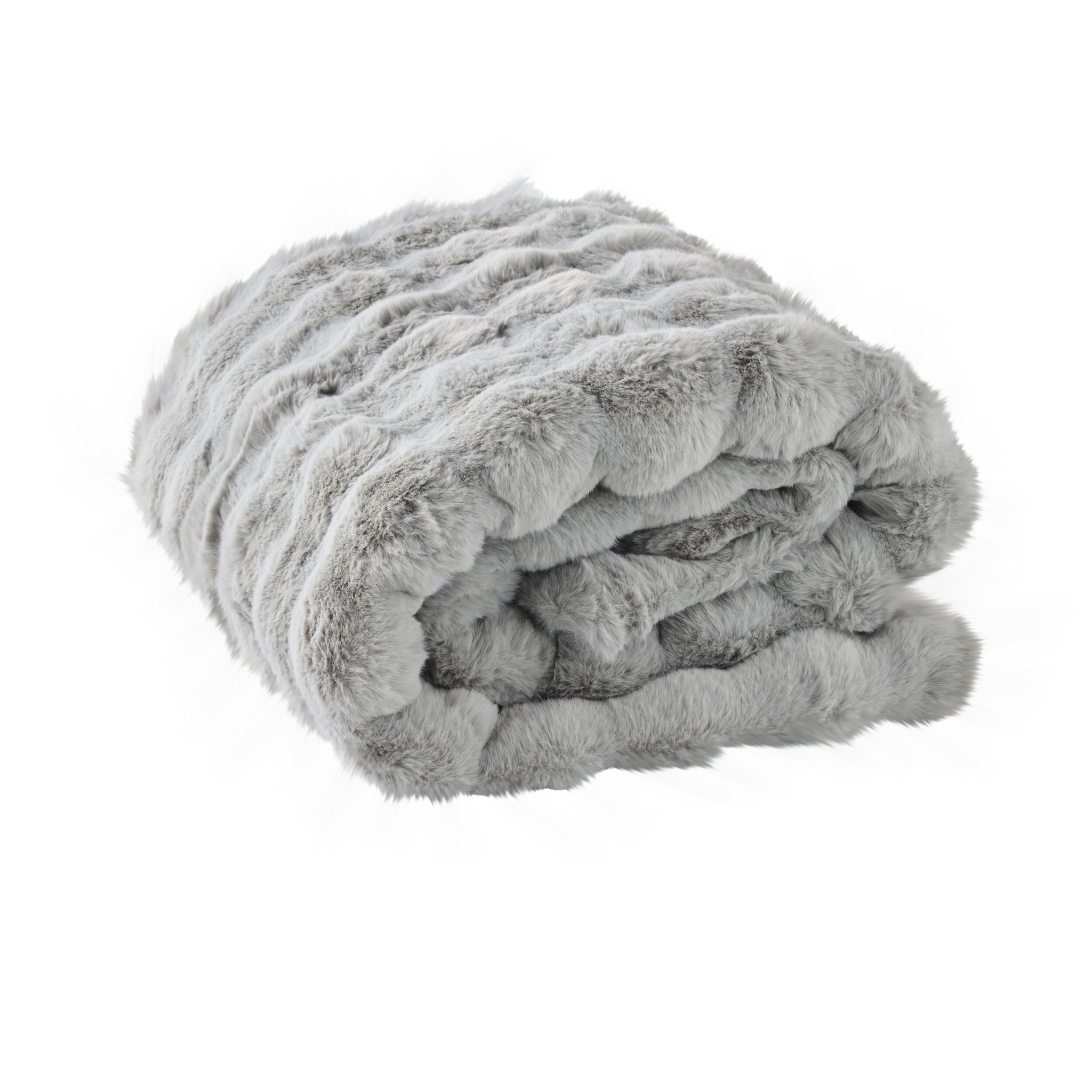 Luxe Bobble Faux Fur and Velvet Throw Silver 130x170cm