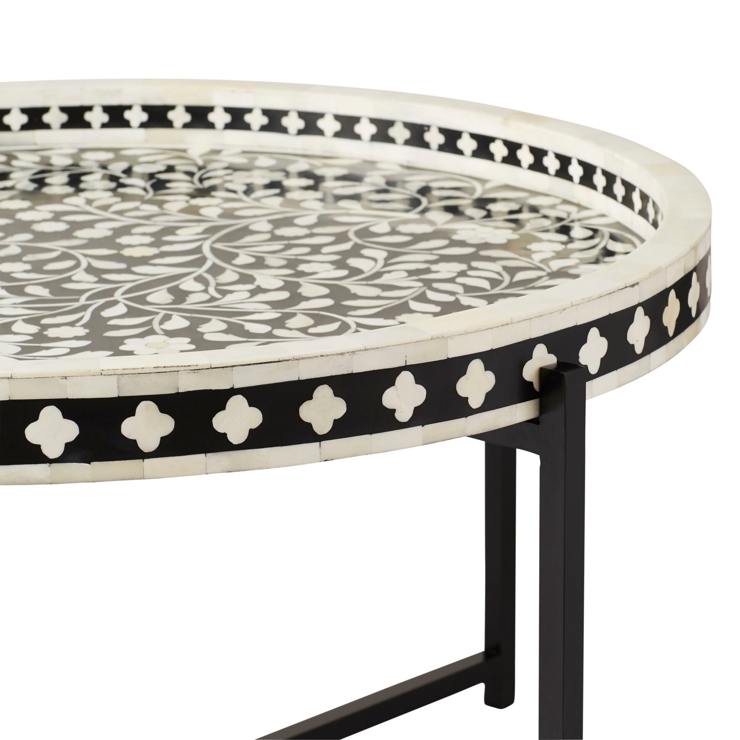 Bone Inlay Round Coffee Table Black with Black Frame 75cm