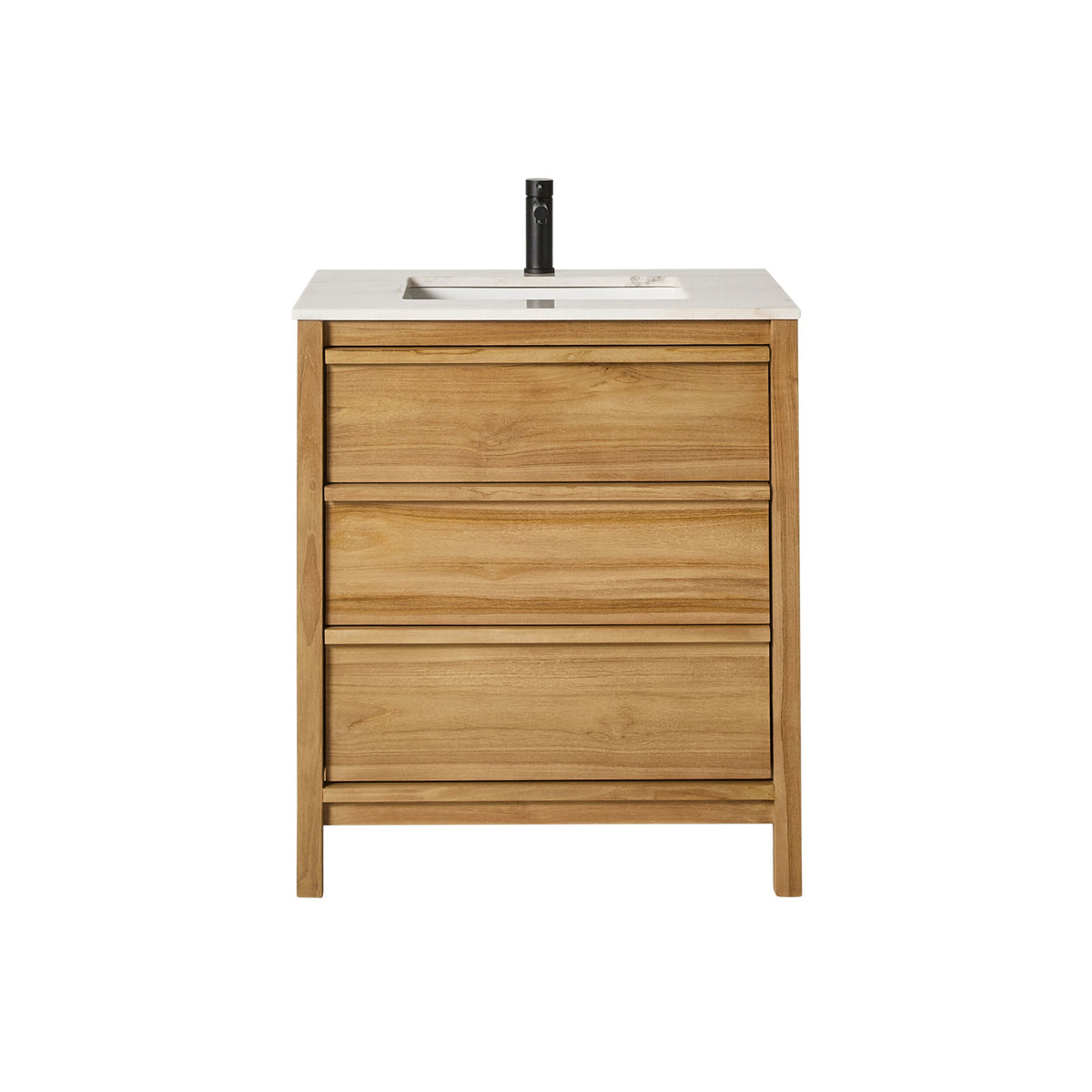 Oliver Single Bathroom Vanity Teak with Stone Top 760mm Package