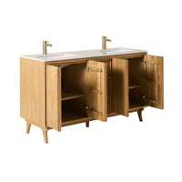 Remi Double Bathroom Vanity Teak with Stone Top 1510mm Package