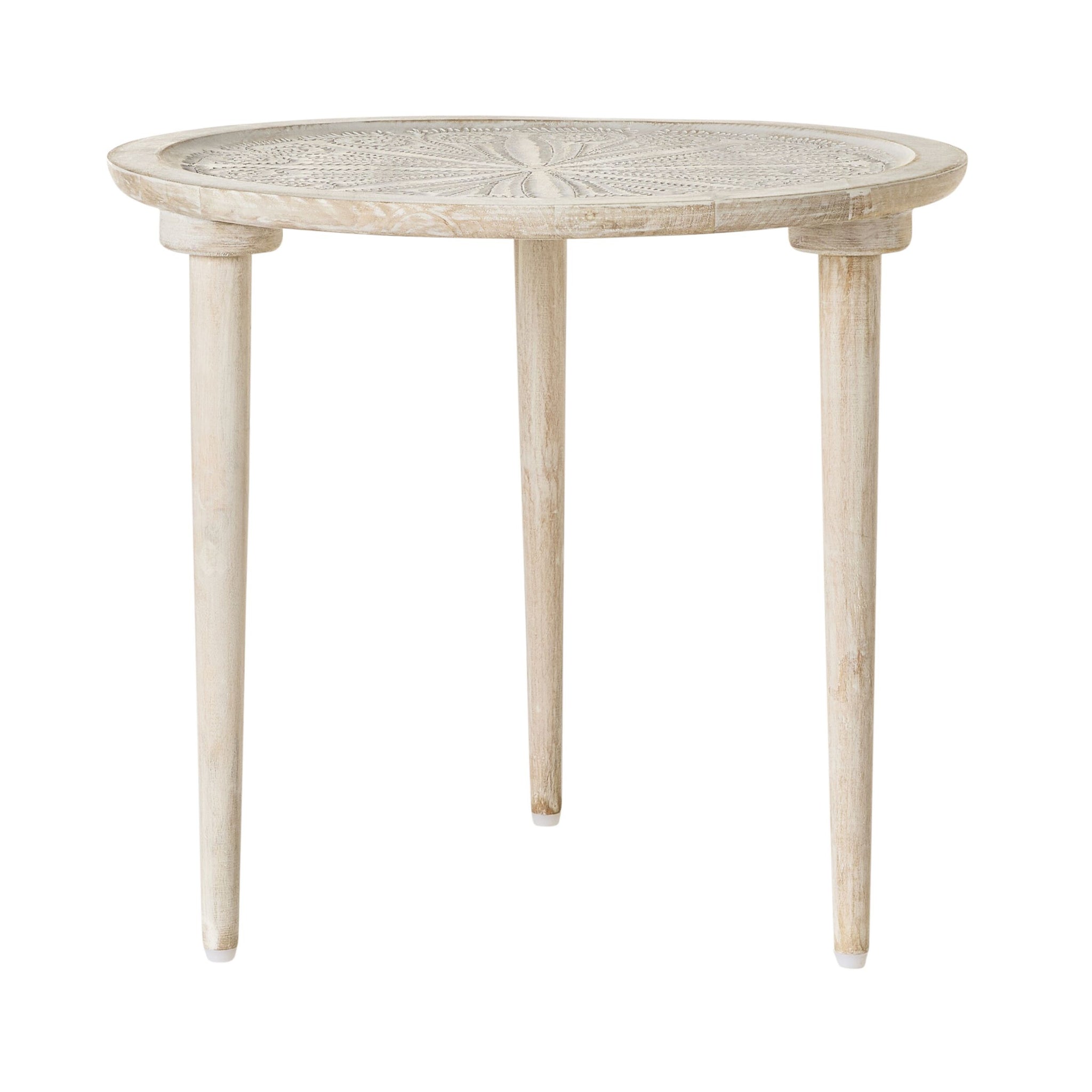 Pavan White Washed Wooden Side Table 48cm