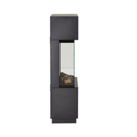 The Nelson Electric Fireplace 61x34x130cm is a modern black freestanding unit with a glass panel displaying stones inside, shown from the side against a white background.
