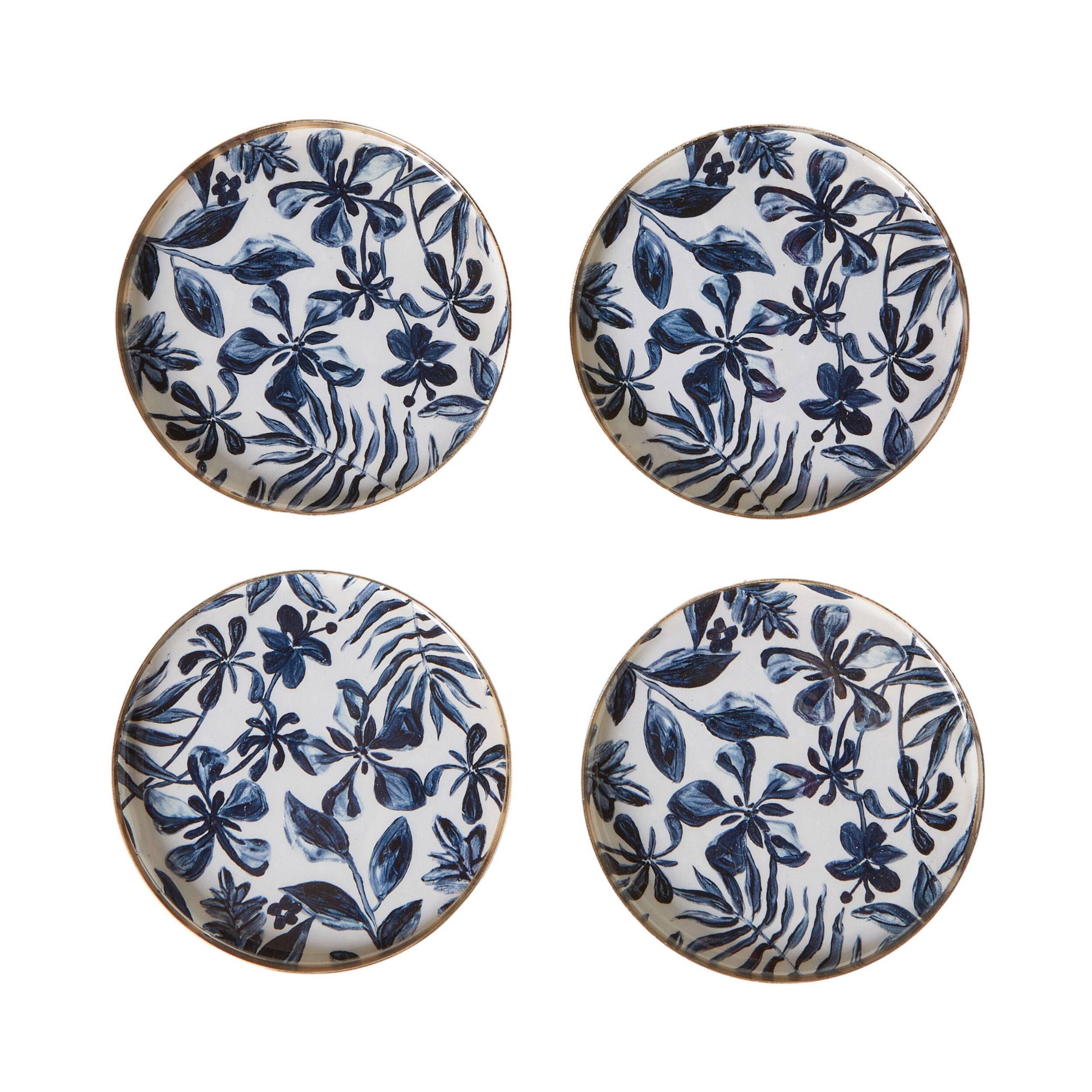 Blue and White Floral Iron 10cm Coasters 10cm (Set of 4)