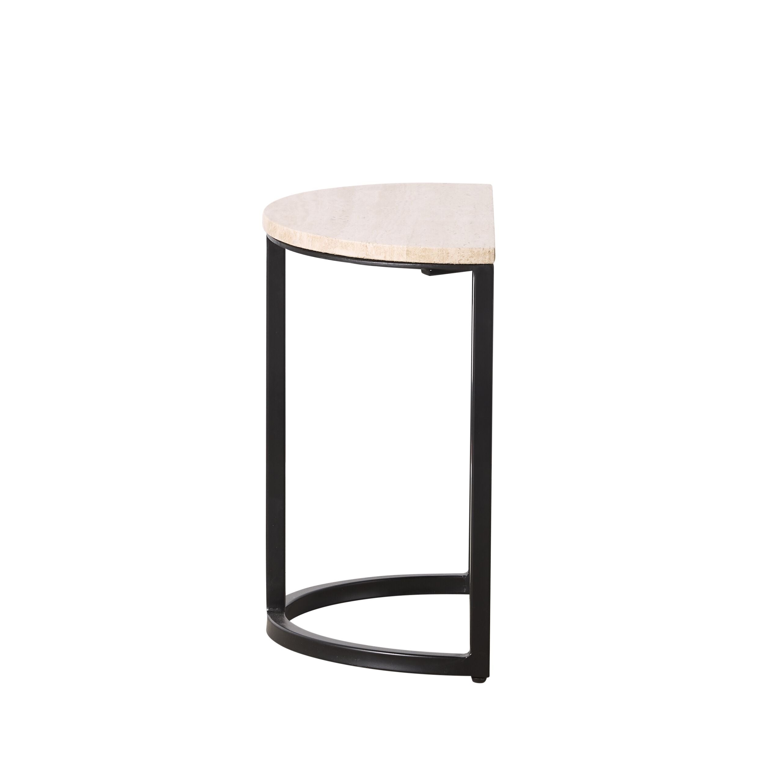 Travertine Half Moon Side Table With Black Frame 48x25x44cm