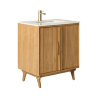 Remi Single Bathroom Vanity Teak with Stone Top 760mm Package
