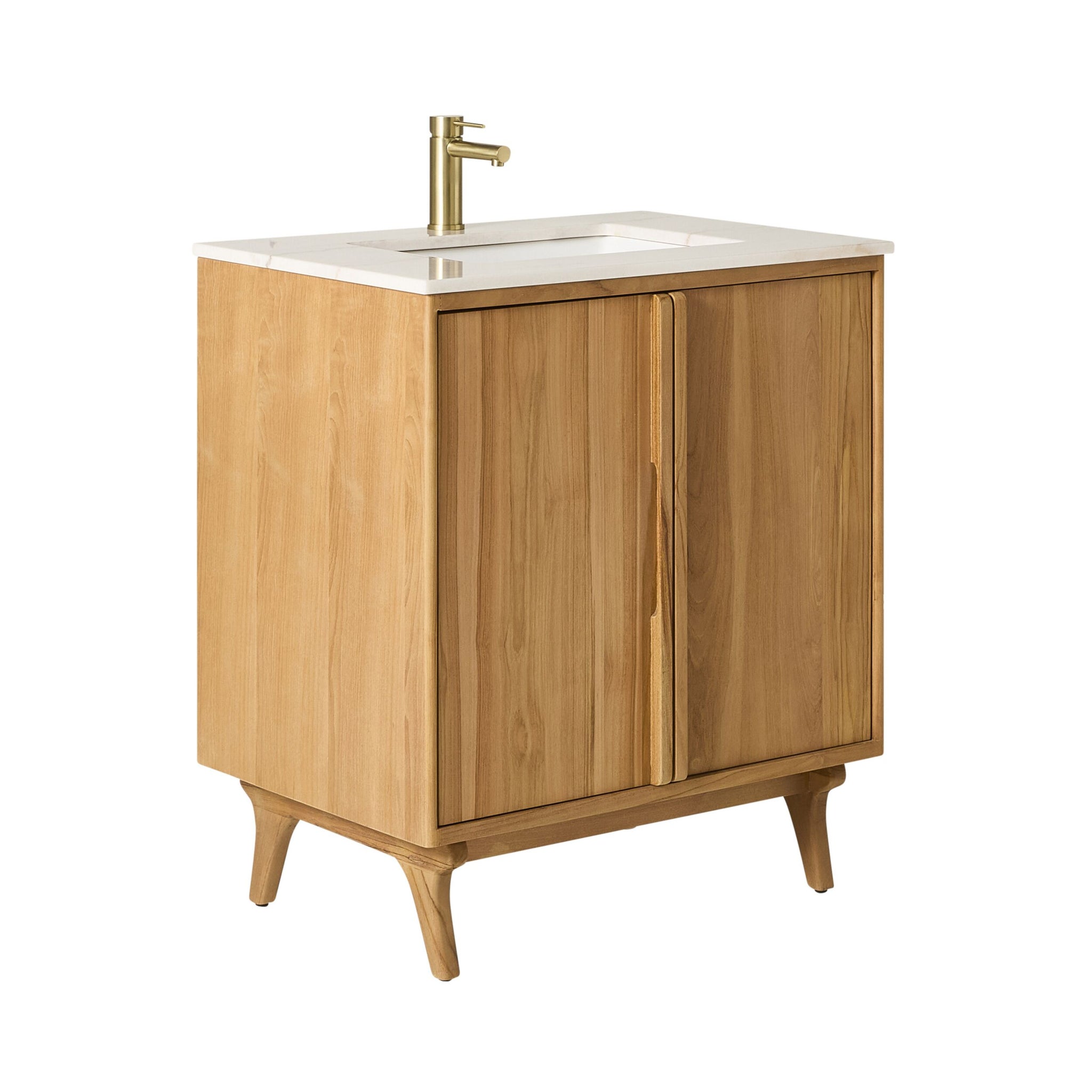 Remi Single Bathroom Vanity Teak with Stone Top 760mm Package