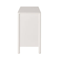 Side view of the Spintara 6 Drawer Low Chest in white, featuring a plain rectangular design with rounded legs and clean lines, shown against a white background.