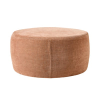 The Tango Round Ottoman Large Solace Dusty Pink showcases a straightforward design with dusty pink polyester weave fabric against a clean white background.