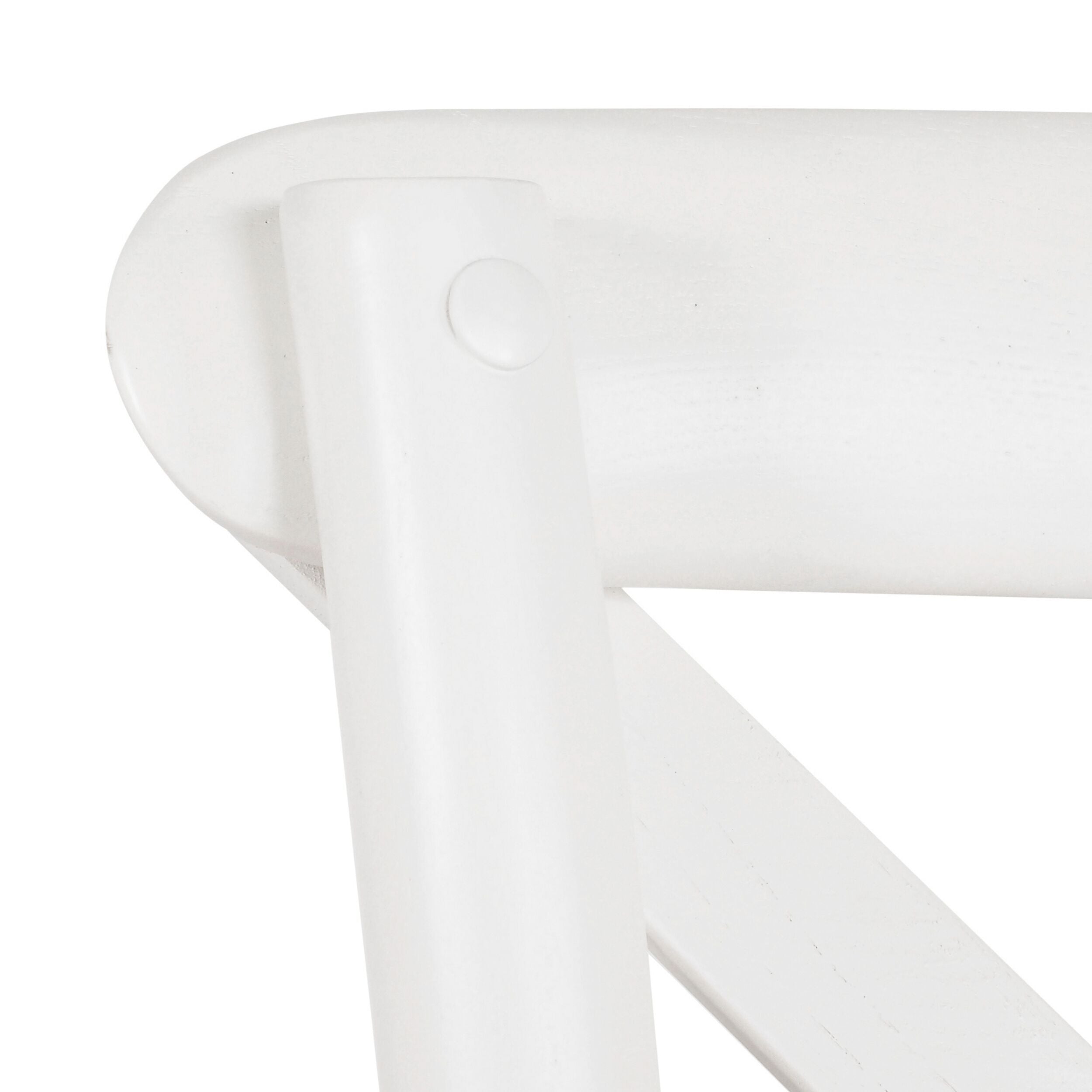 Close-up of the backrest and joint of the Provincial Cross Back Dining Chair Crisp White, showcasing its Parisian chic style with a round button-like detail at the top of the leg.