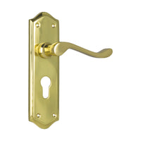 1074E Door Lever Henley Euro Pair Polished Brass H180xW50xP58mm