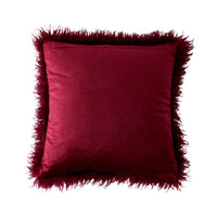 Faux Mongolian Fur and Velvet Cushion Claret 45x45cm