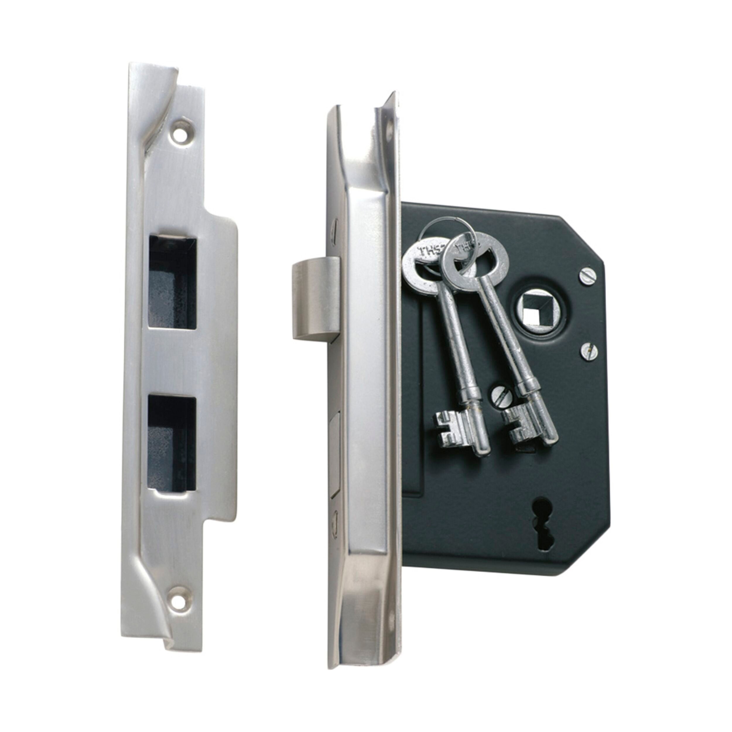 1159 Mortice Lock 3 Lever Rebated Satin Chrome CTC57mm Backset 57mm