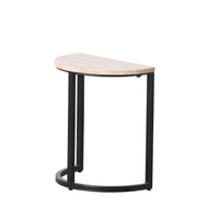 Travertine Half Moon Side Table With Black Frame 48x25x44cm