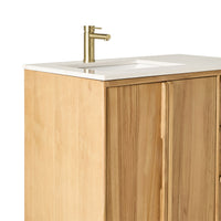 Remi Single Bathroom Vanity Teak with Stone Top 910mm Package