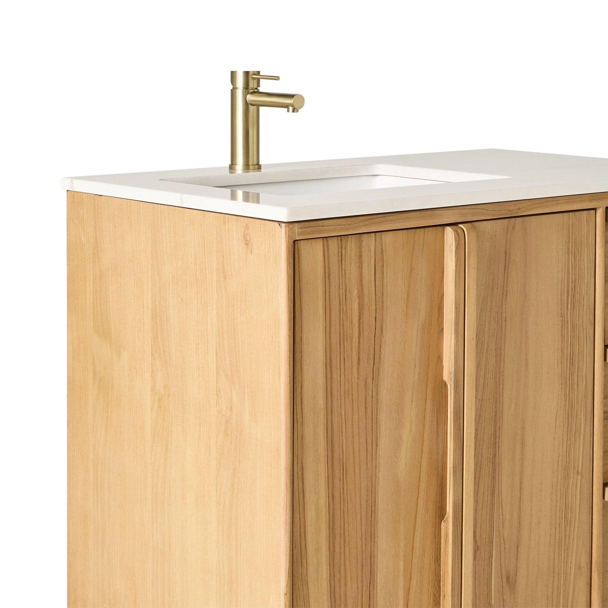 Remi Single Bathroom Vanity Teak with Stone Top 910mm Package