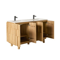 Asher Double Bathroom Vanity Teak with Stone Top 1510mm Package