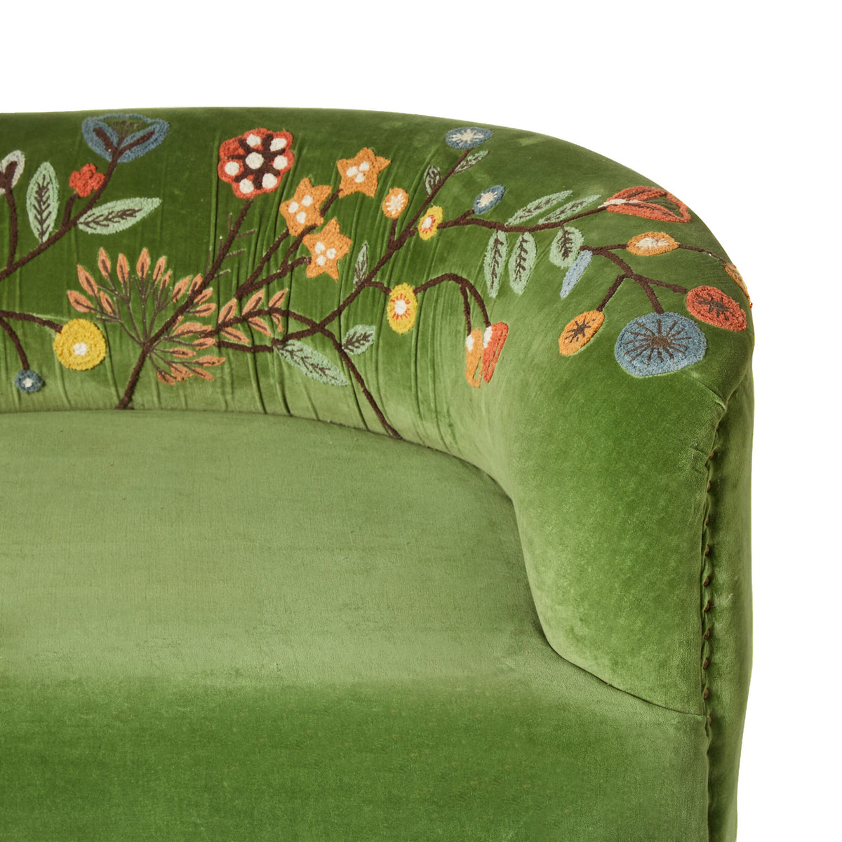 Freya Embroidered Sofa Green Velvet