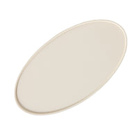 A plain, oval-shaped, off-white ceramic plate is displayed on a white background, evoking the smooth elegance of the Lani Oval Coffee Table White Wash (120 x 39 x 65cm).