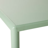 Close-up of the Cambell Aluminium Table in Native Green, showcasing its smooth surface and rounded edges, made from powder-coated aluminium.