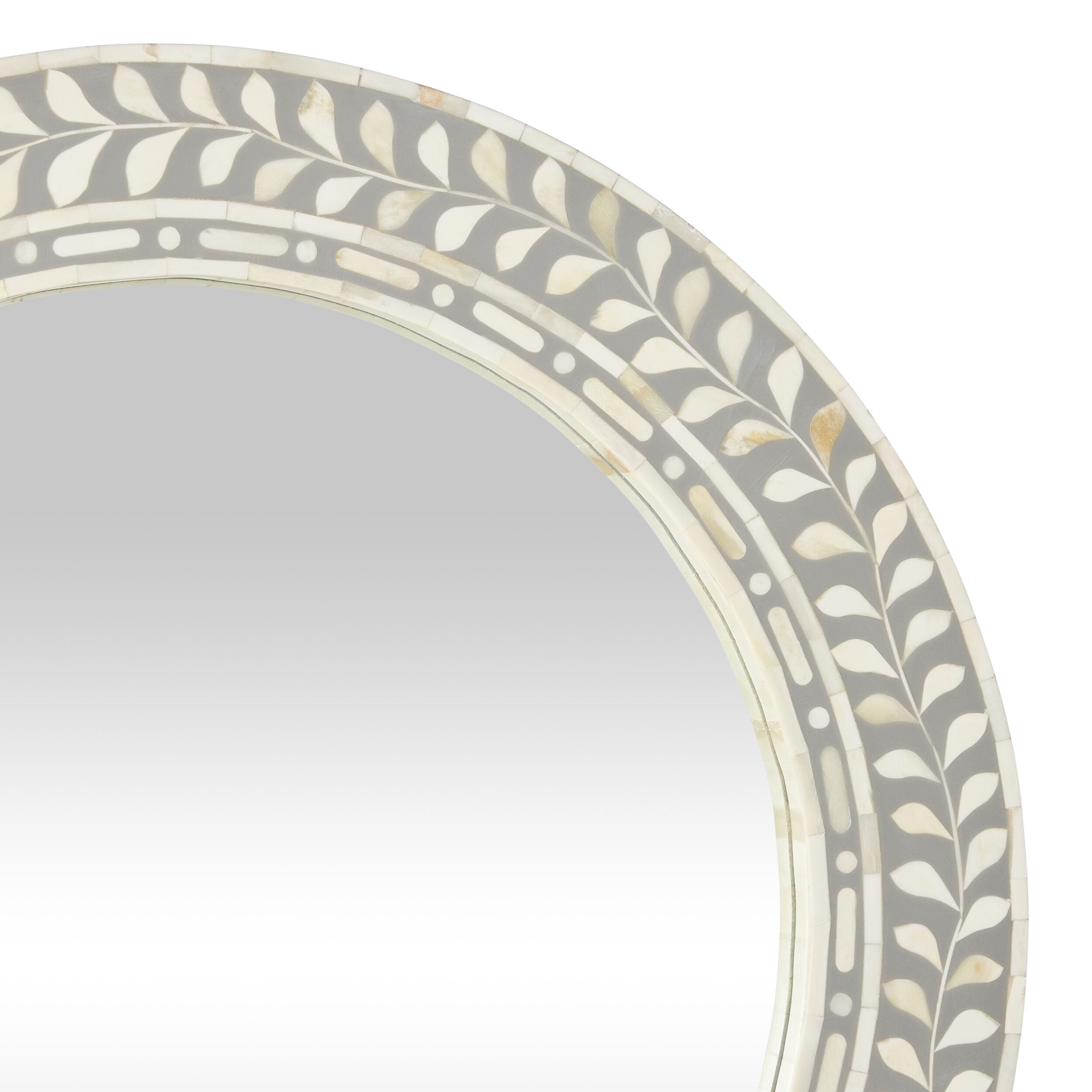 Bone Inlay Round Mirror Grey and White 60cm