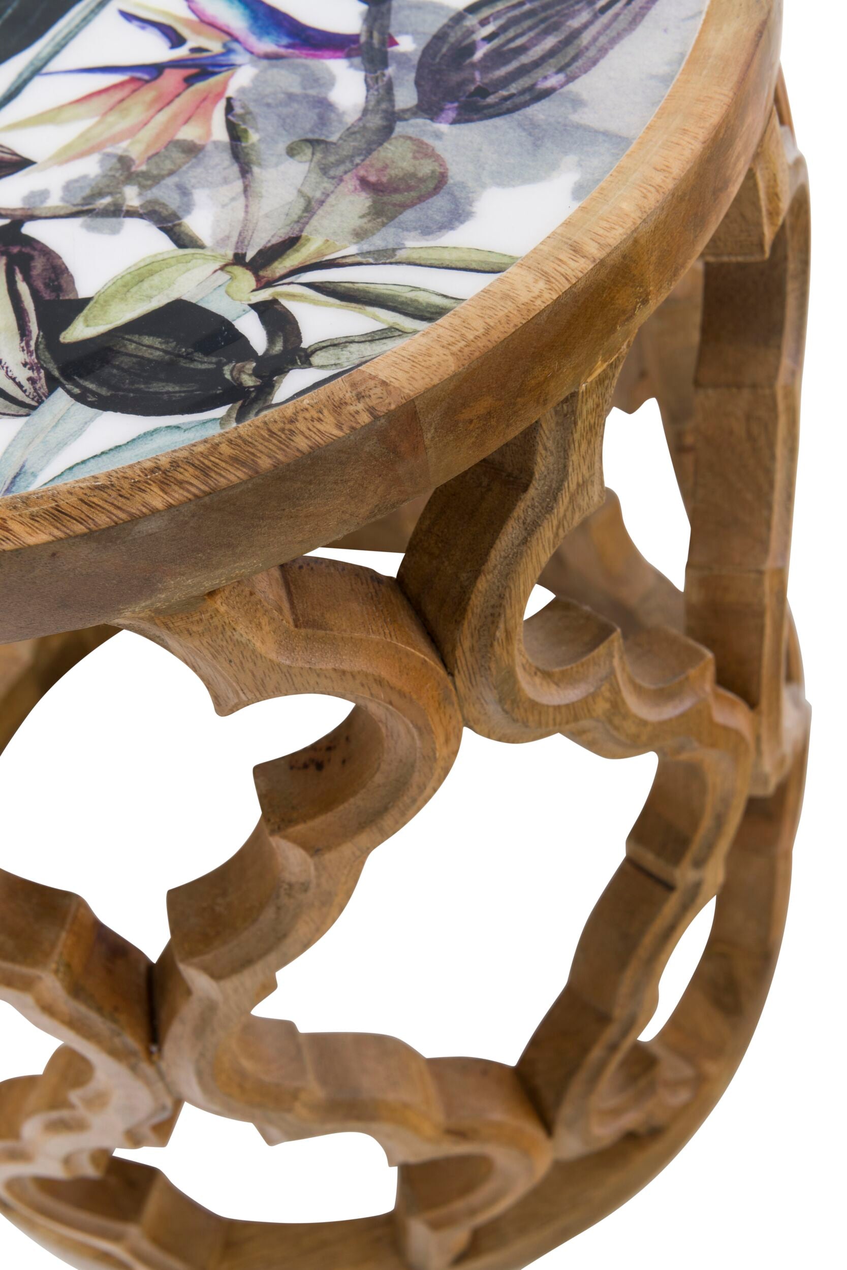 Eco Sole Tropical Carved Round Side Table Medium 38x44.4cm