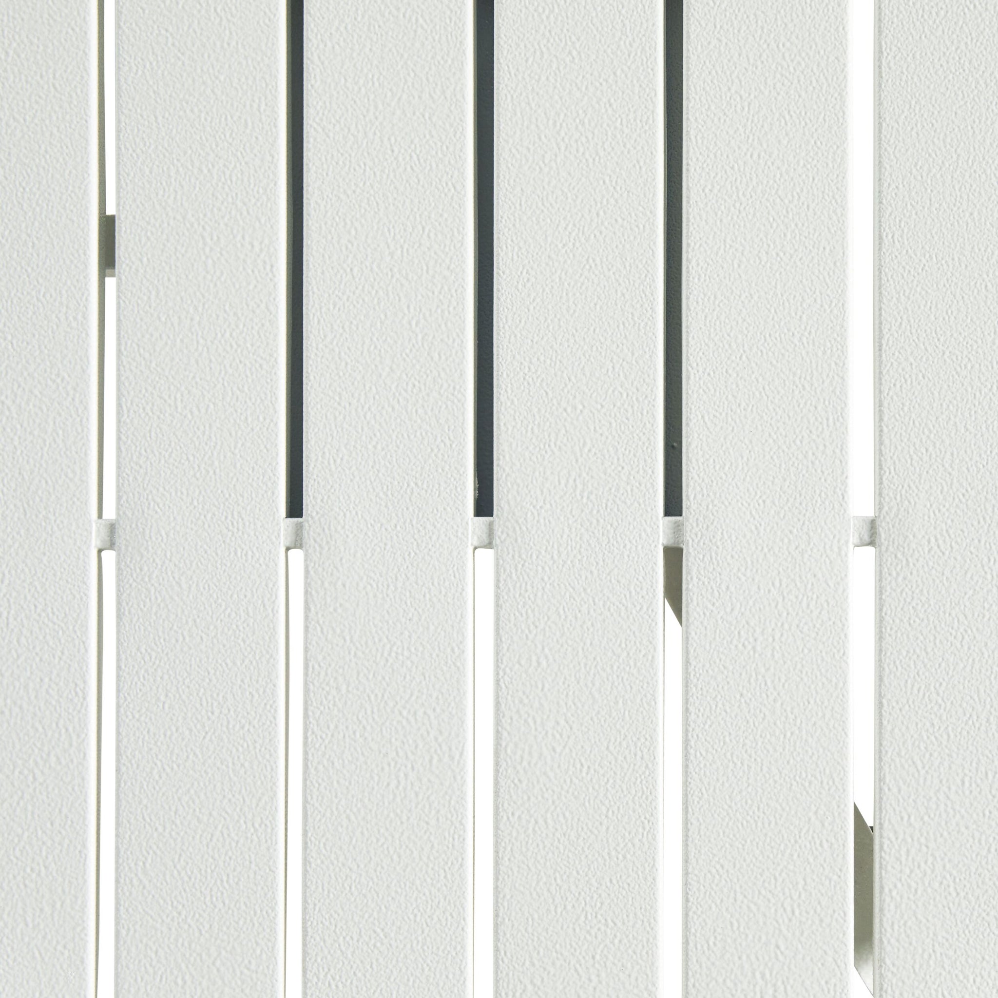 Close-up of a white textured surface with evenly spaced vertical slats, resembling the sleek design of the Kace Outdoor Coffee Table 65cm White.