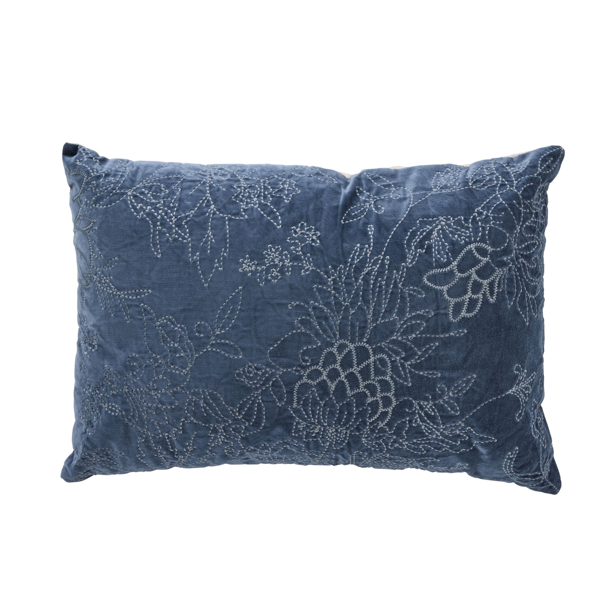 Anais Embroidered Velvet Cushion Navy 40x60cm