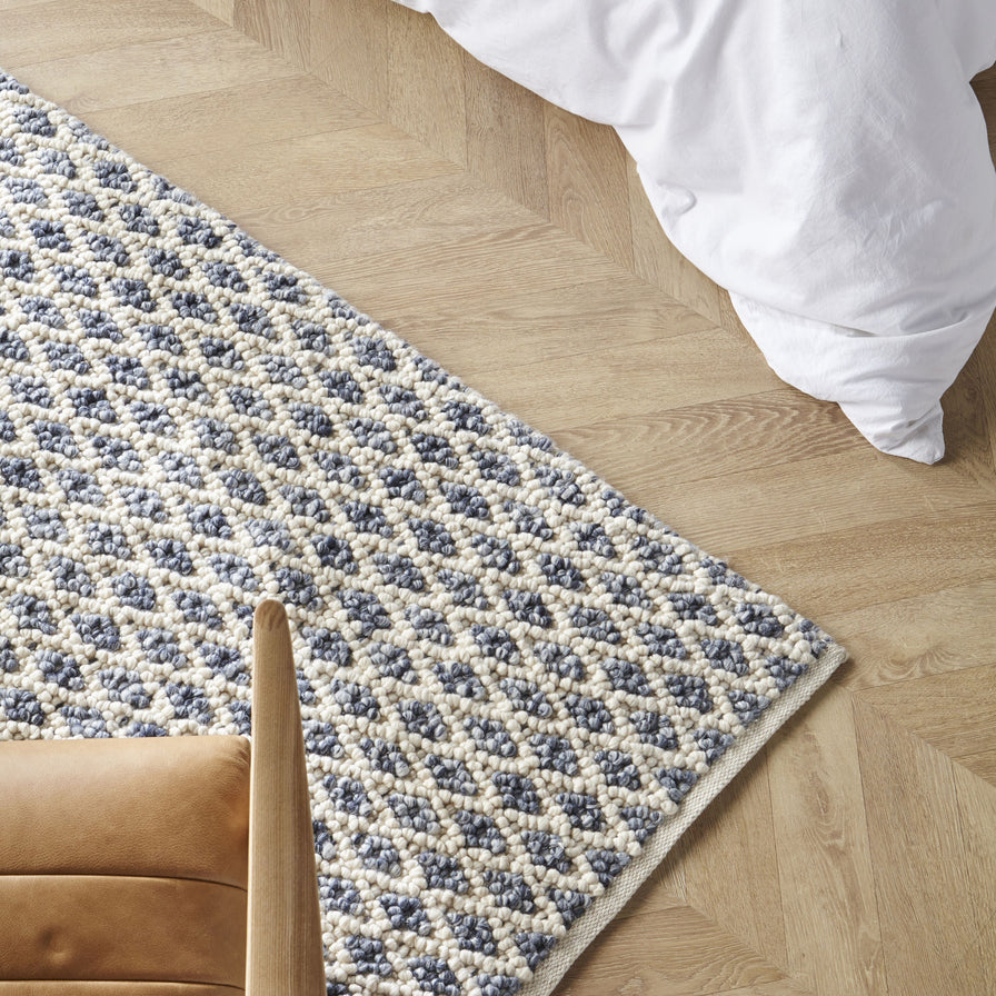 Kira Diamond Hand Woven Blue & Cream Rug 240x150cm