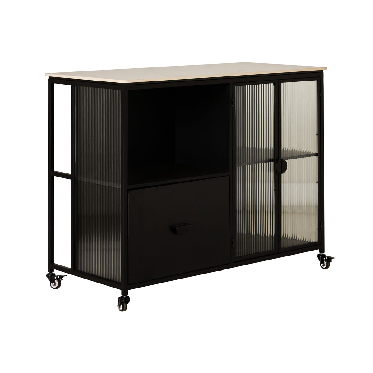 Nero Kitchen Island Bench with Drawer Black 120cm