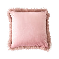 Faux Mongolian Fur and Velvet Cushion Rose Smoke 45x45cm