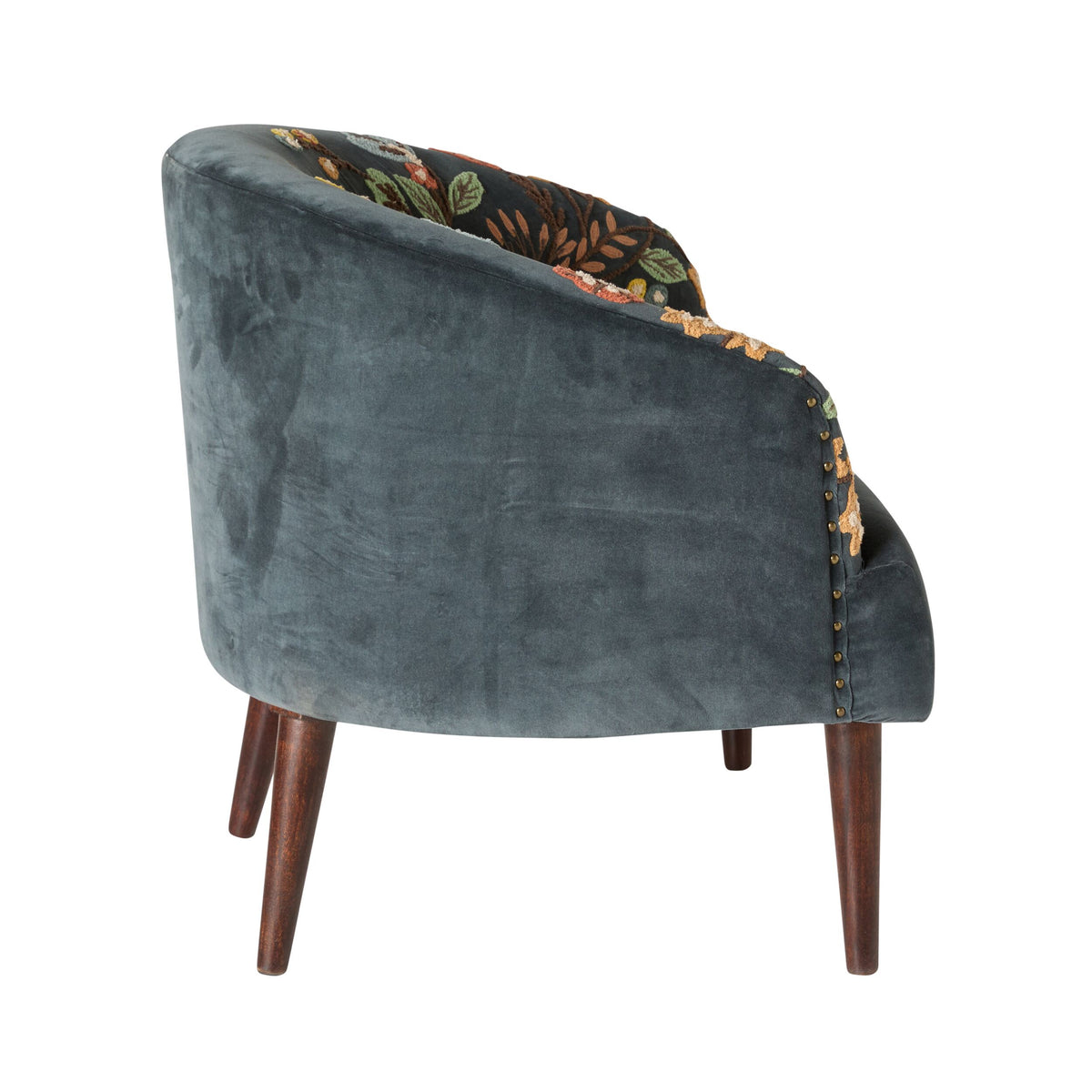 Freya Embroidered Occasional Chair Blue Velvet