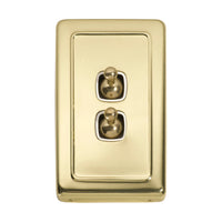 5953 Switch Flat Plate Toggle 2 Gang White Polished Brass H115xW72mm