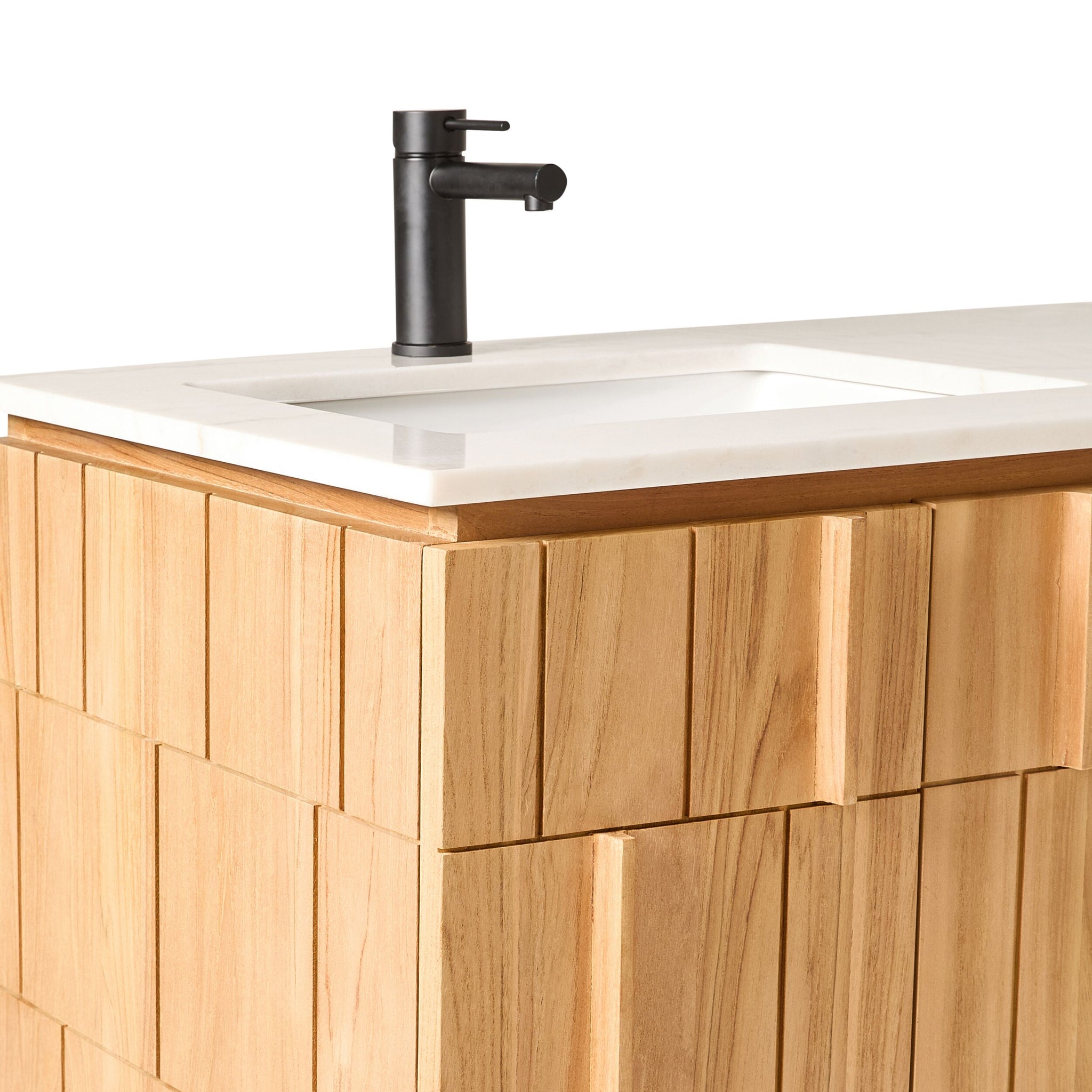 Asher Single Bathroom Vanity Teak with Stone Top 910mm Package