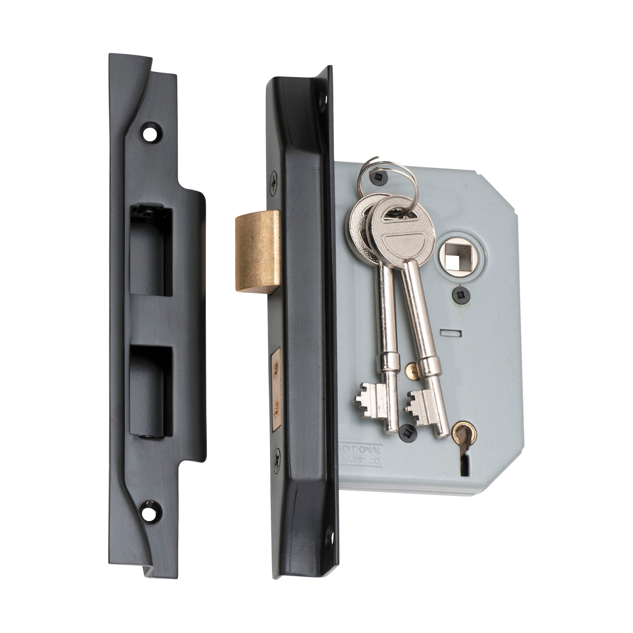 2187 Mortice Lock 5 Lever Rebated Matte Black CTC57mm Backset 57mm