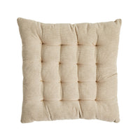 The Sorella Floral Seat Cushion 40x40cm, shown from above on a white background, features soft beige cotton with a tufted design—ideal for adding coastal-country charm to your space.